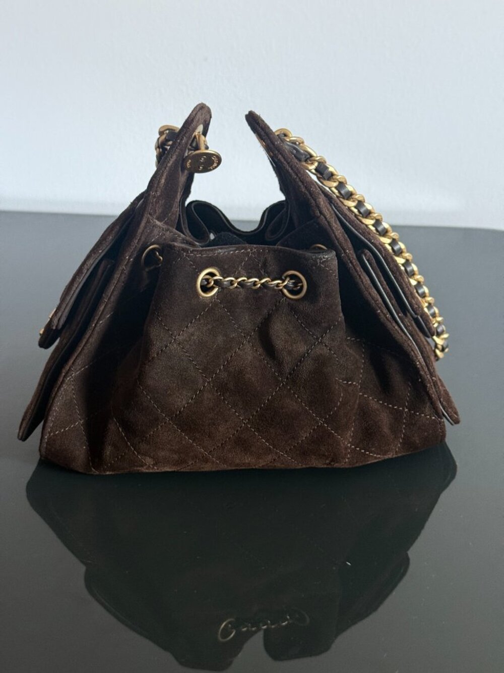*RARE* Chanel 25 Mini Dark Brown Suede Calfskin Gold Hardware - Full Set - Picture 12 of 17